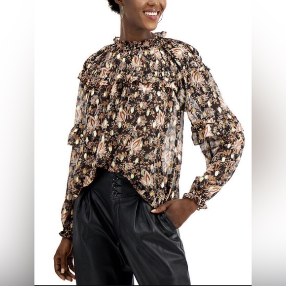 INC International Concepts Floral Print Ruffle Blouse Top in Size Medium - Picture 6 of 8